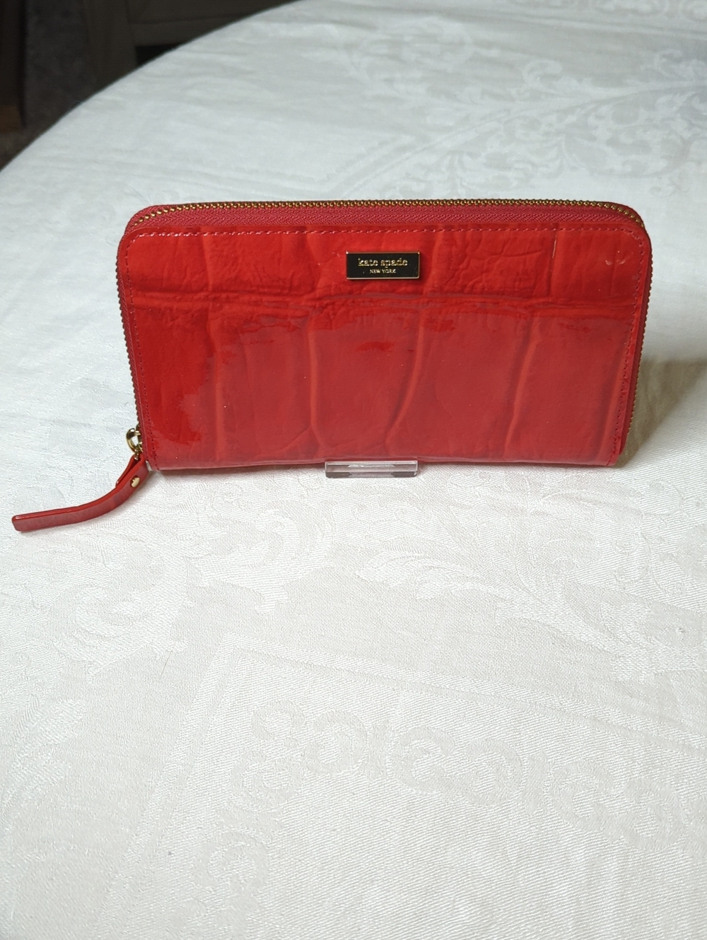 Kate Spade Red Croc Embossed Patent Leather Wallet